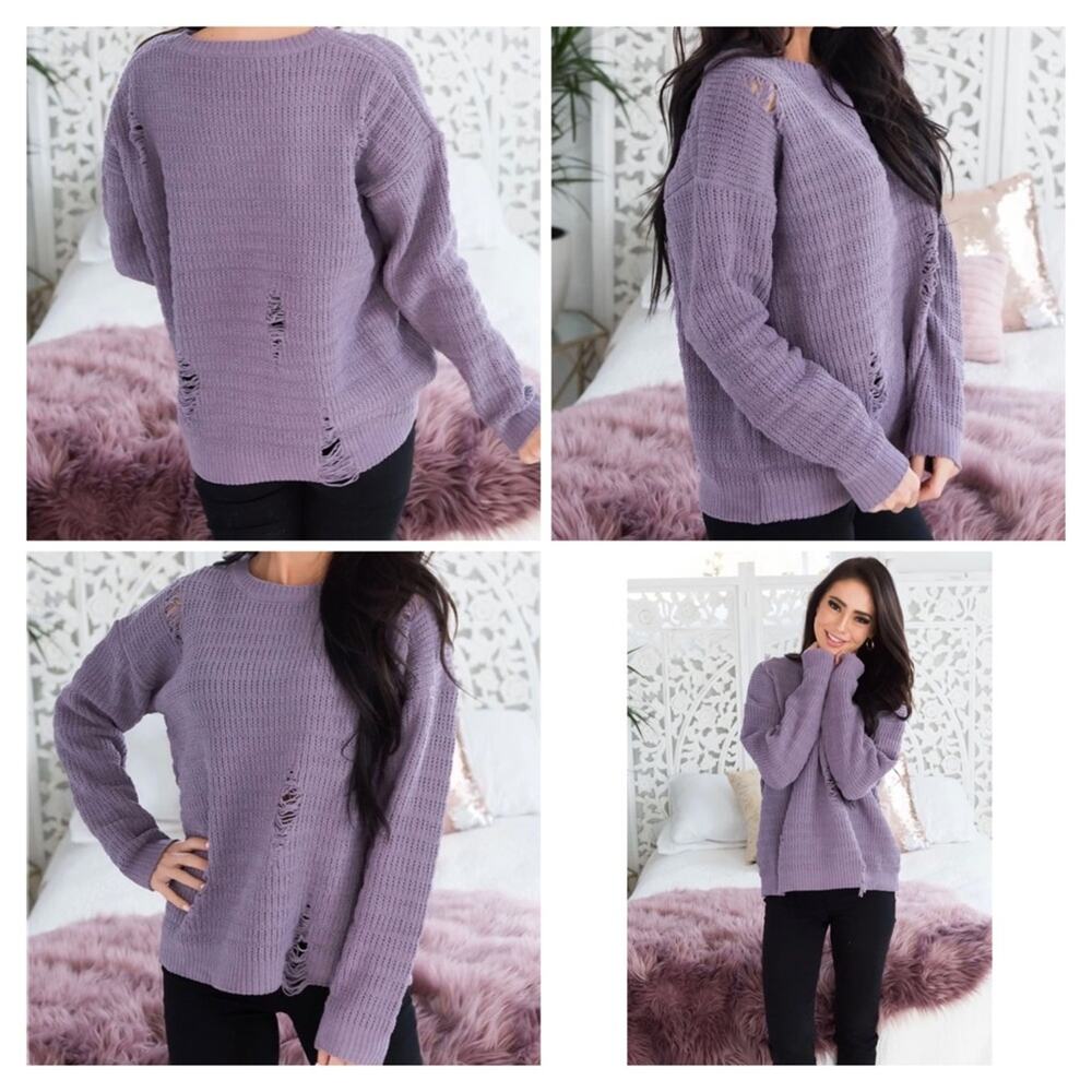 Orange Creek Purple Distressed Chunky Sweater- size M/L